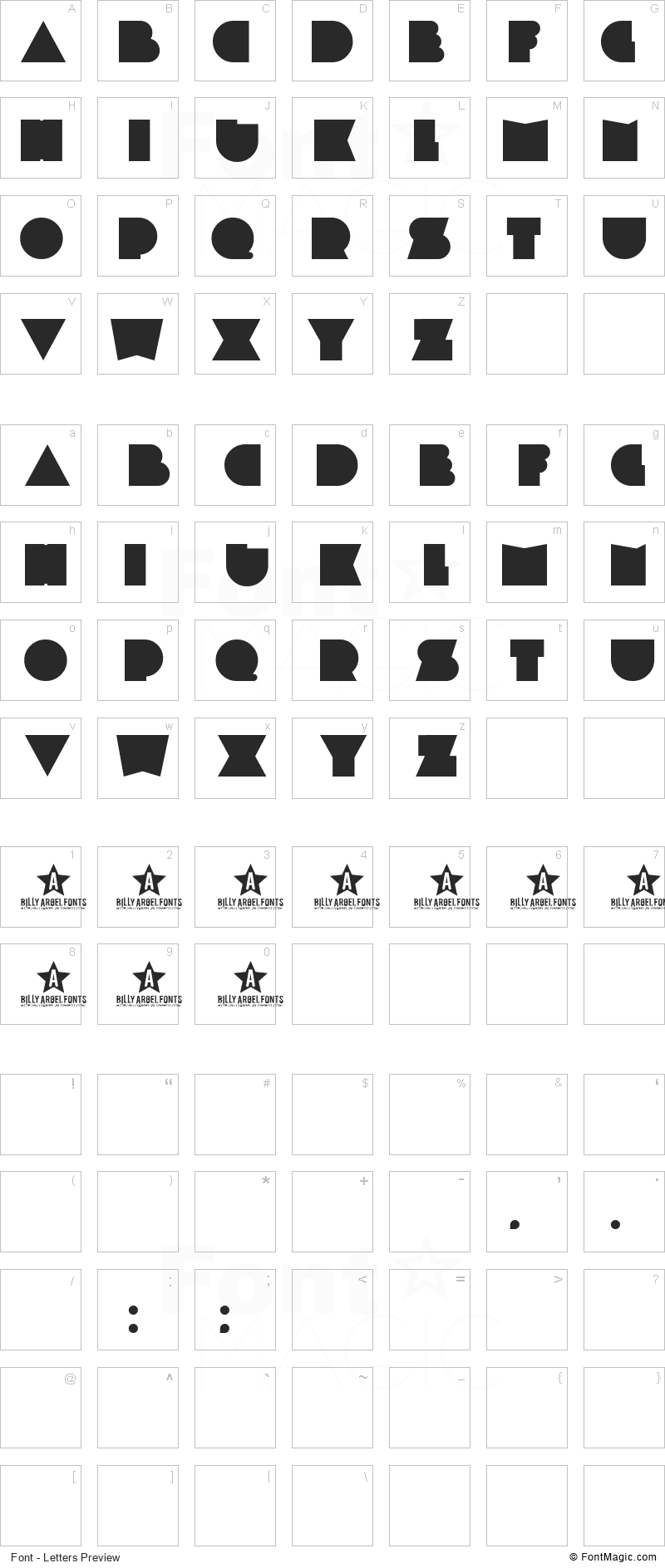 Plastic Pill Font - All Latters Preview Chart
